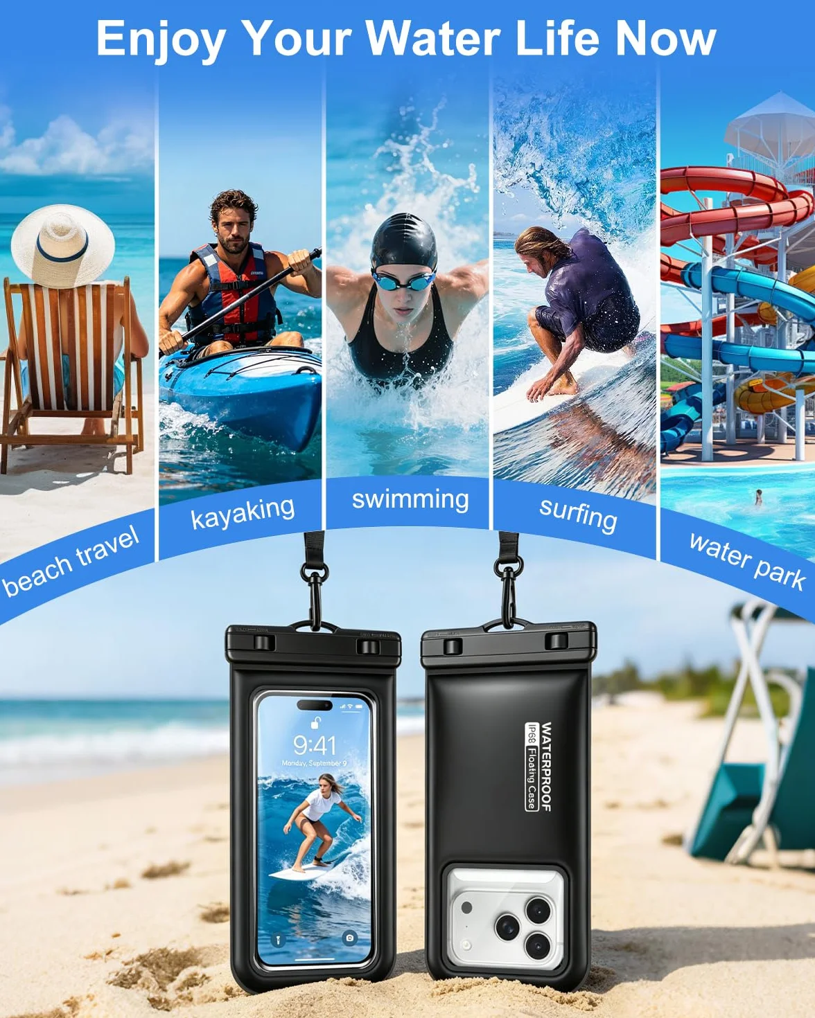 Pływające wodoodporne etui na telefon 2 sztuki, wodoodporne etui na telefon IP68 ze smyczą do telefonów do 17 cali, dla iPhone 17 16 Pro Max, torba na telefon komórkowy na plażę, basen, kajak, rejs
