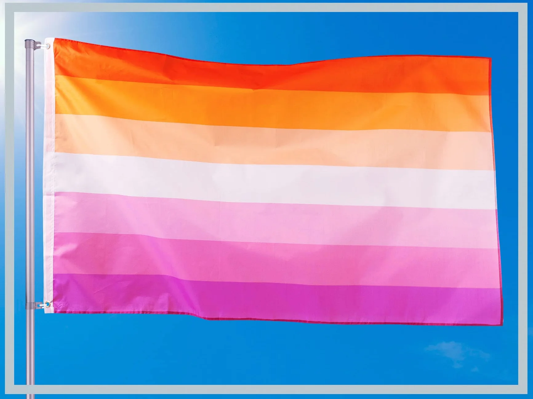 Flagi firmy PHENO FLAGS - flaga lesbijek 2 metalowymi oczkami, odporna na warunki atmosferyczne – kolorowa flaga dumy 90 x 150 cm