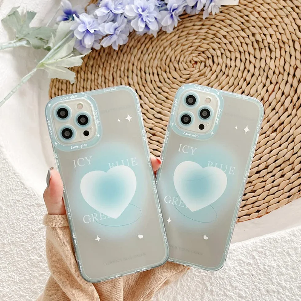 Niebieskie etui na telefon w kształcie serca dla iphone 12 11 Pro Max X XS XR 7 8 Plus odporne na wstrząsy silikonowe etui chroniące przed upadkiem, 1 dla iPhone11 Pro