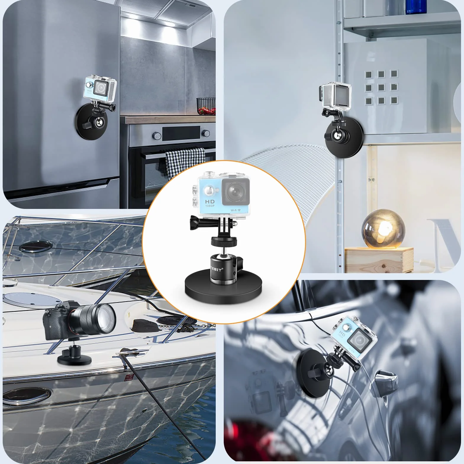UTEBIT Uchwyt magnetyczny, narzędzie z głowicą kulową obracaną o 360°, super magnetyczna podstawa magnetyczna 88 mm z uchwytem na smartfon, uchwyt magnetyczny kompatybilny z kamerą GoPro, kamerą