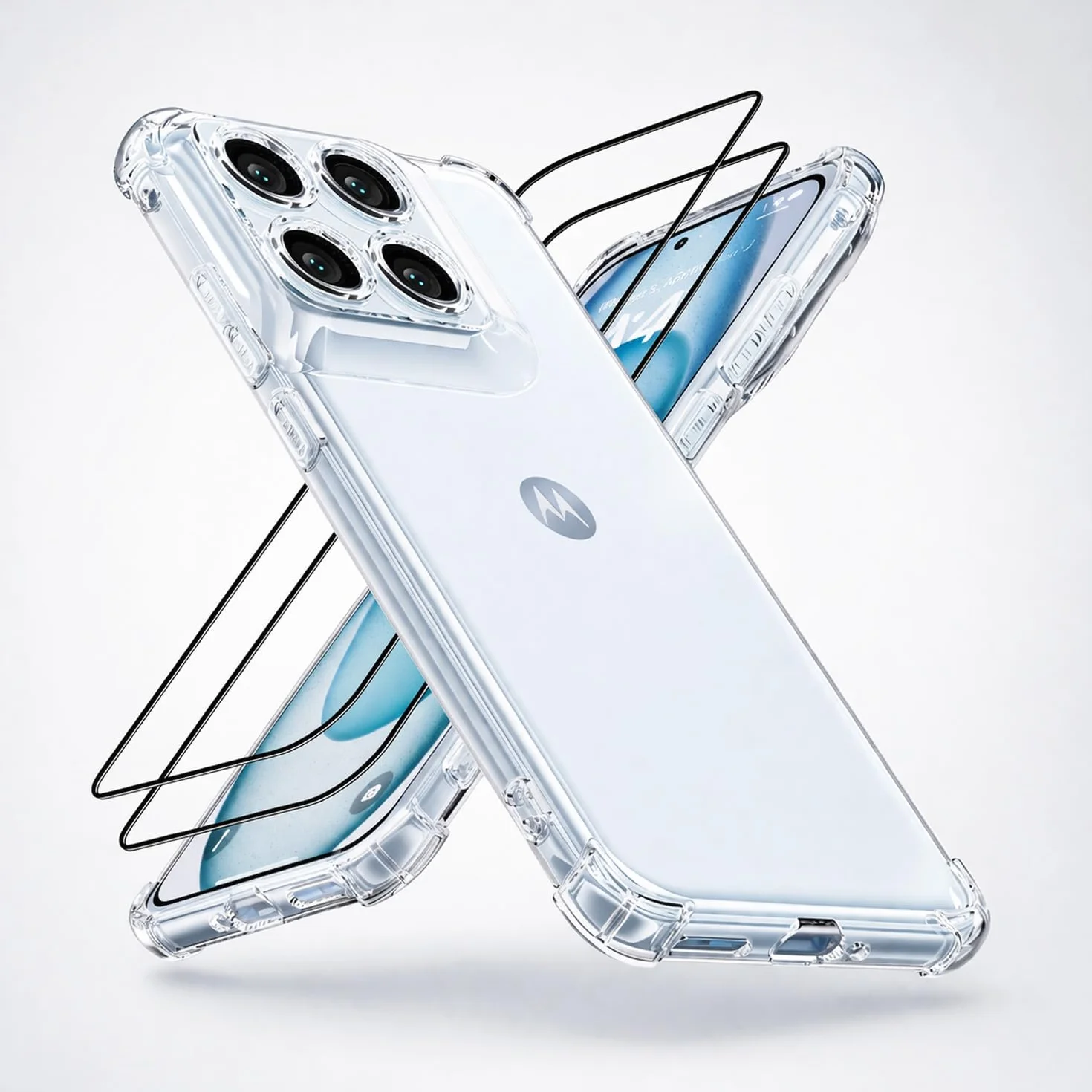 Etui do Motorola Edge 70 Fusion z 2 sztukami folii ochronnych ze szkła hartowanego, przezroczysta obudowa TPU z narożnikami poduszki powietrznej
