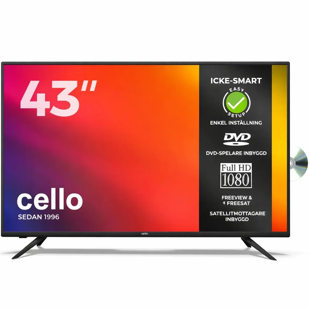 Cello C4320F 43" Full HD LED TV z wbudowanym DVD, Freeview HD i tunerem satelitarnym, 3x HDMI, USB 2.0 do nagrywania TV, łatwa instalacja, bez Smart TV