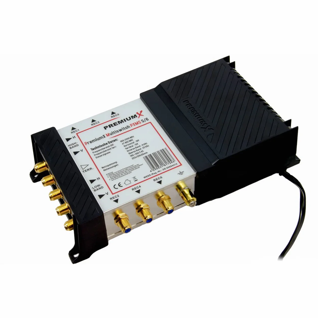 PremiumX PXMS Multiswitch 5/6 z zasilaczem - Dystrybutor sygnałów satelitarnych dla 6 użytkowników - Obsługuje Digital HDTV FullHD 4K UHD 8K