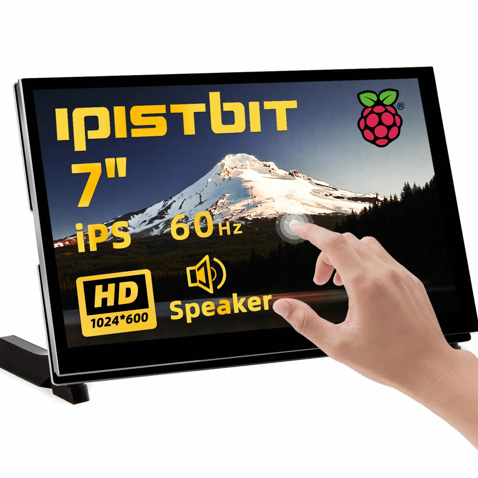 Ekran Raspberry Pi, 7 Cali Monitor Dotykowy, IPS 1024×600, Podwójne Wbudowane Głośniki, Przenośny Monitor HDMI Kompatybilny z Raspberry Pi 5/Pi 4B/3B+/3B, Win11/10/8/7, Bez Sterowników