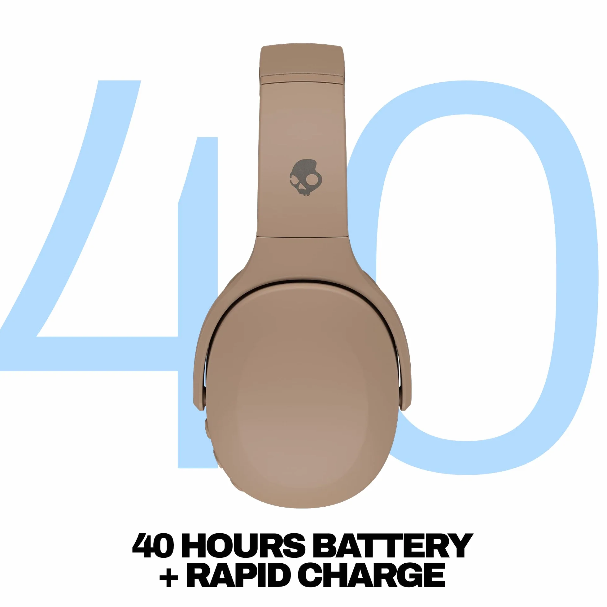 Skullcandy Crusher Evo Bezprzewodowe Słuchawki Nauszne z Regulowanym Basem Sensorycznym, 40 godz. Słuchania, Mikrofon, Obsługa iPhone’a, Androida i urządzeń Bluetooth – Beige