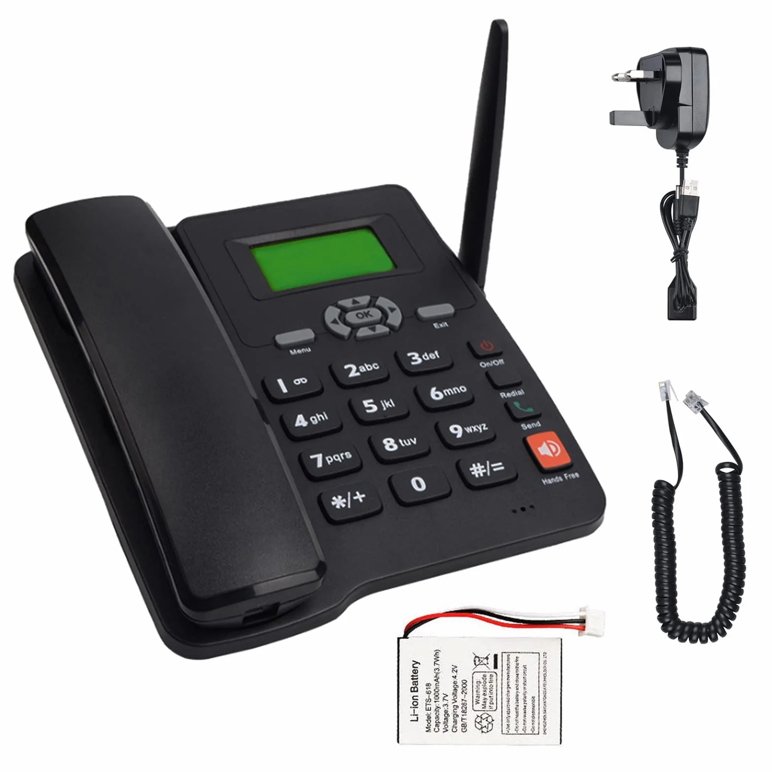 IBOWZ Telefon przewodowy na biurko bezprzewodowy czterozakresowy telefon biurkowy GSM, telefon stacjonarny z gniazdem na kartę SIM, wyświetlacz LCD data/godzina/siła sygnału/pojemność baterii, do