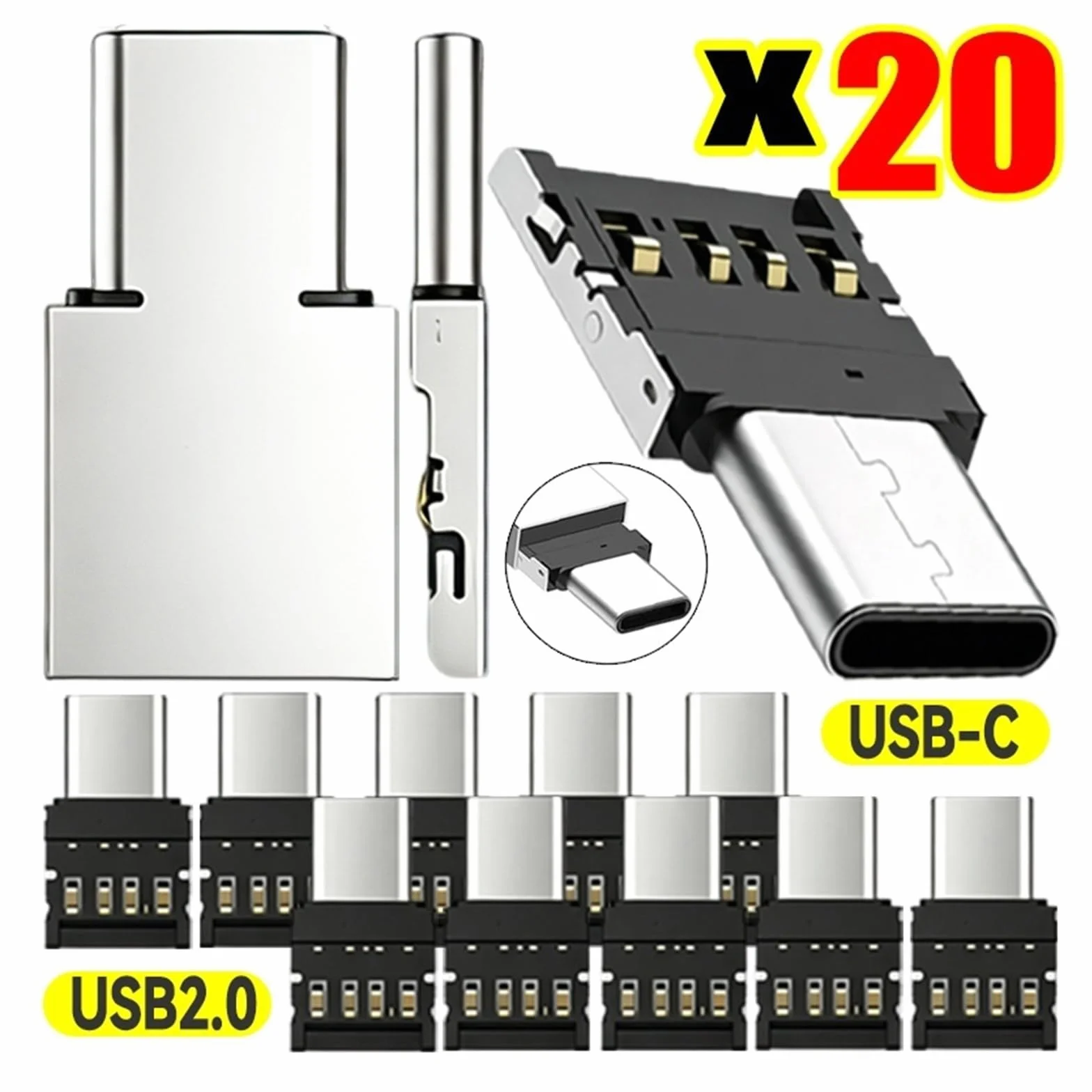 Adapter USB-C męski na USB 2.0 żeński OTG 1-20 szt. (3 szt.)