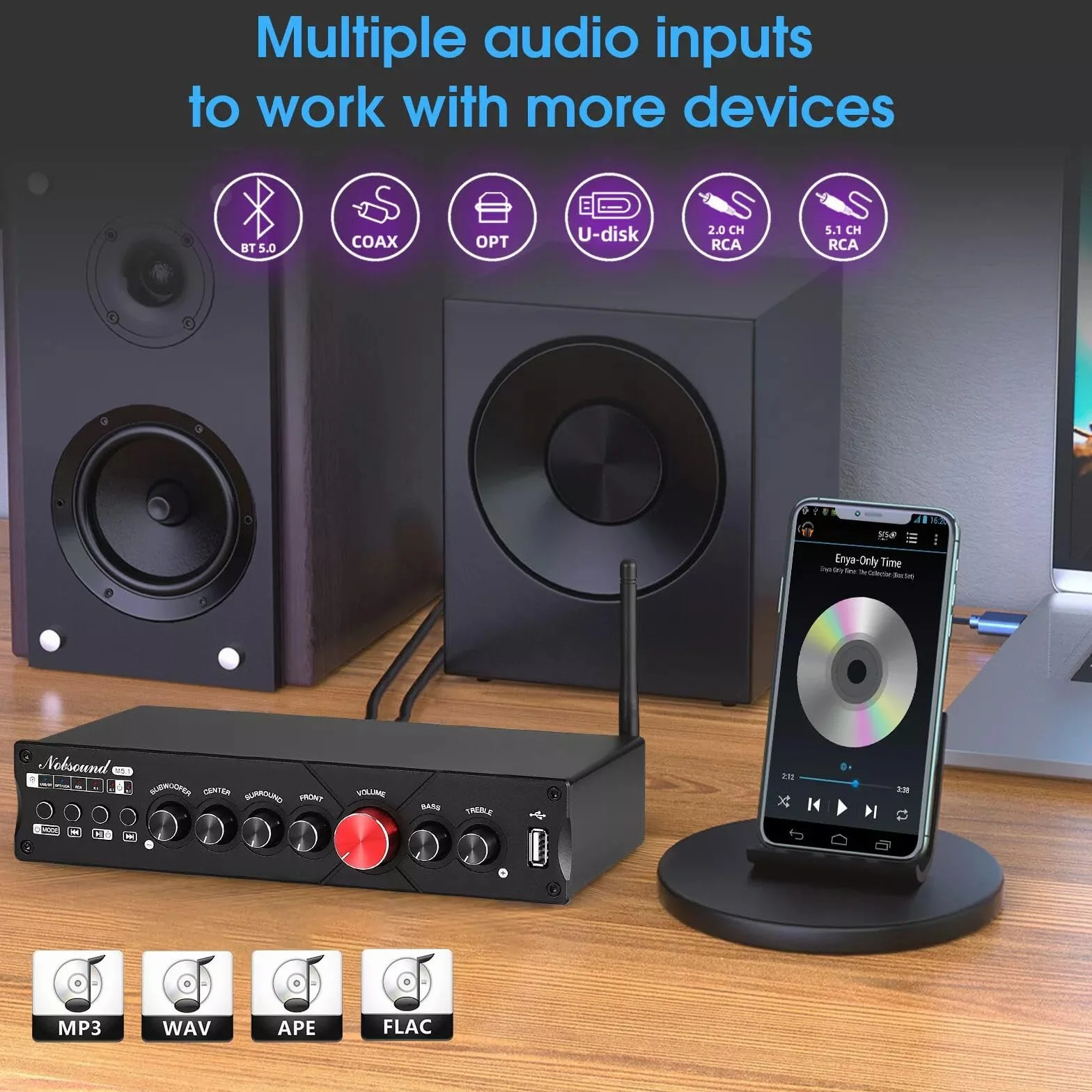 Nobsound HiFi 5.1-kanałowy wzmacniacz Bluetooth stereo kino domowe Power Amp Subwoofer wzmacniacz audio Amplifier