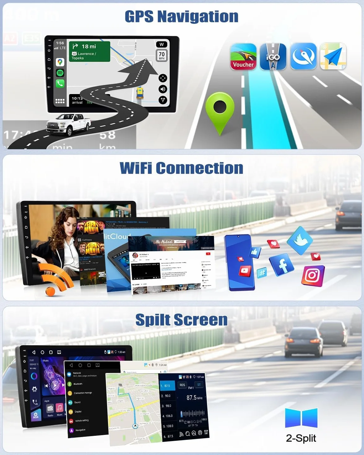 CAMECHO 4+64 GB Android 15 Radiomagnitofon z CarPlay dla Mercedes-Benz Smart Fortwo 2005–2010 Nawigacja CarPlay Android Auto 9″ ekran dotykowy Bluetooth MirrorLink WiFi FM/RDS EQ + kamera