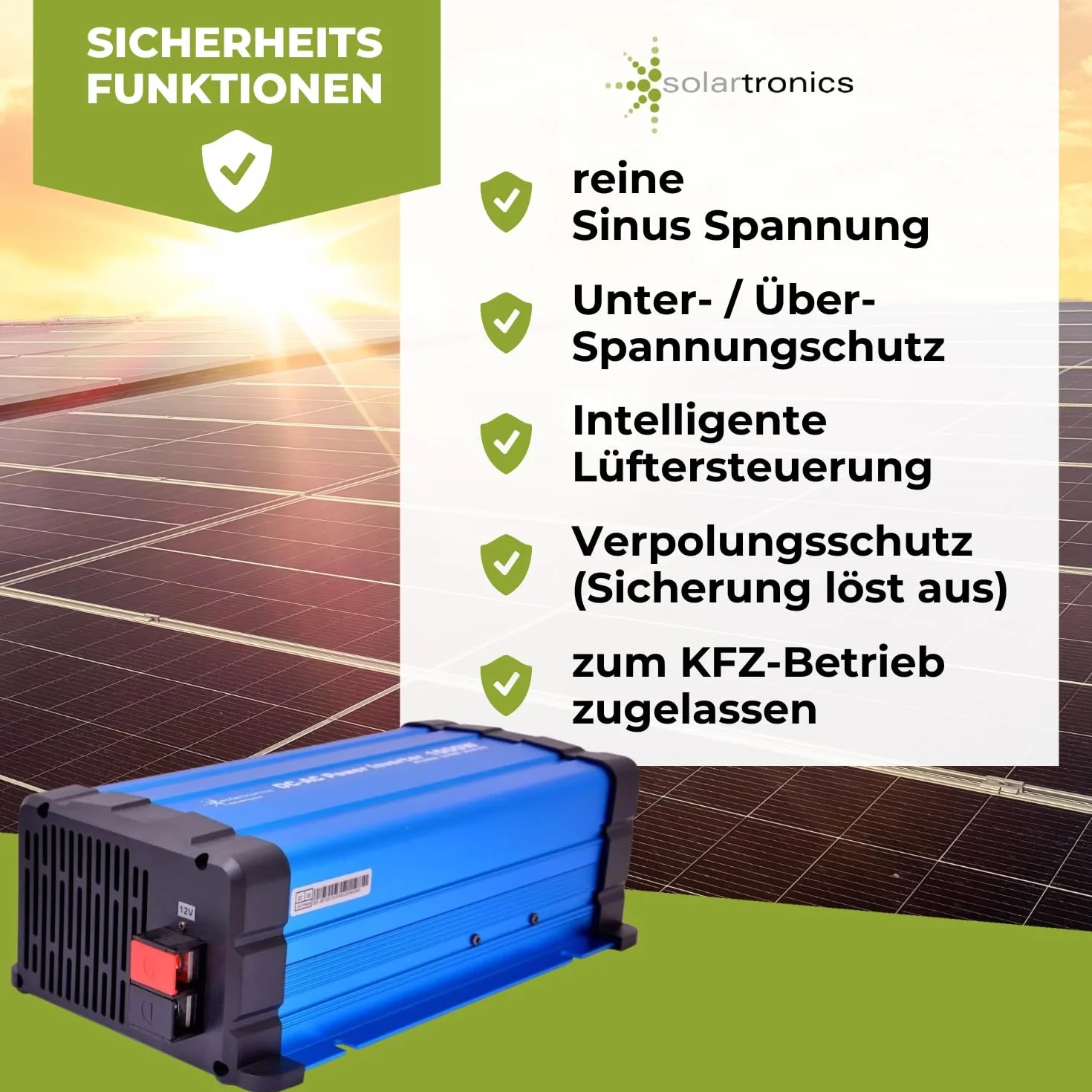 solartronics Przetwornica napięcia FS1000DR 12 V 1000 W czysty sinus niebieski inwerter