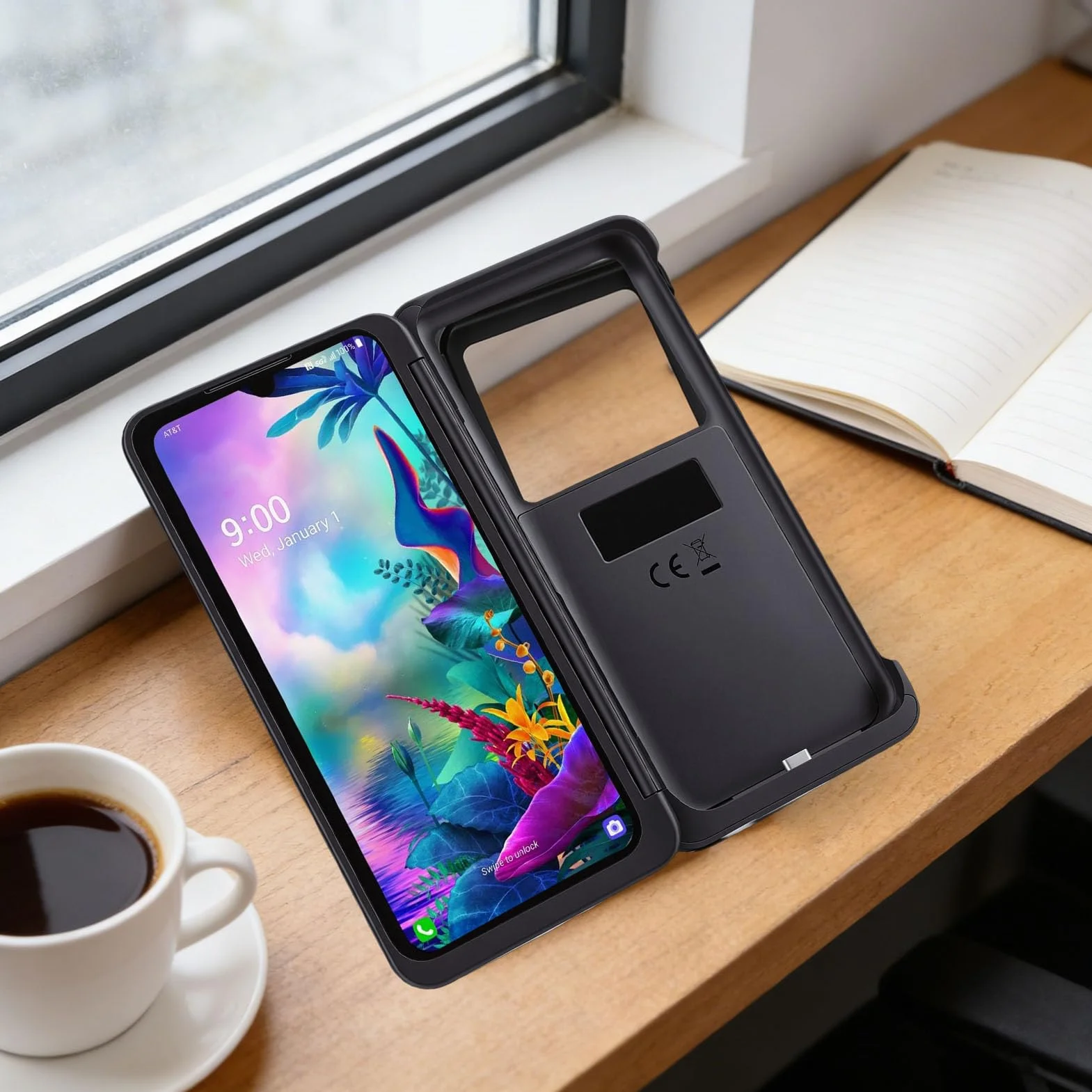 Jiawu Etui na Telefon z Dwoma Ekranami, Dodatkowy Wyświetlacz FHD 6,4 Cala Adapter Magnetyczny Typu C Podwójne Etui na Ekran, Zdejmowany Przedłużony Ekran z Zawiasem 360° do Modeli G8X LMG850