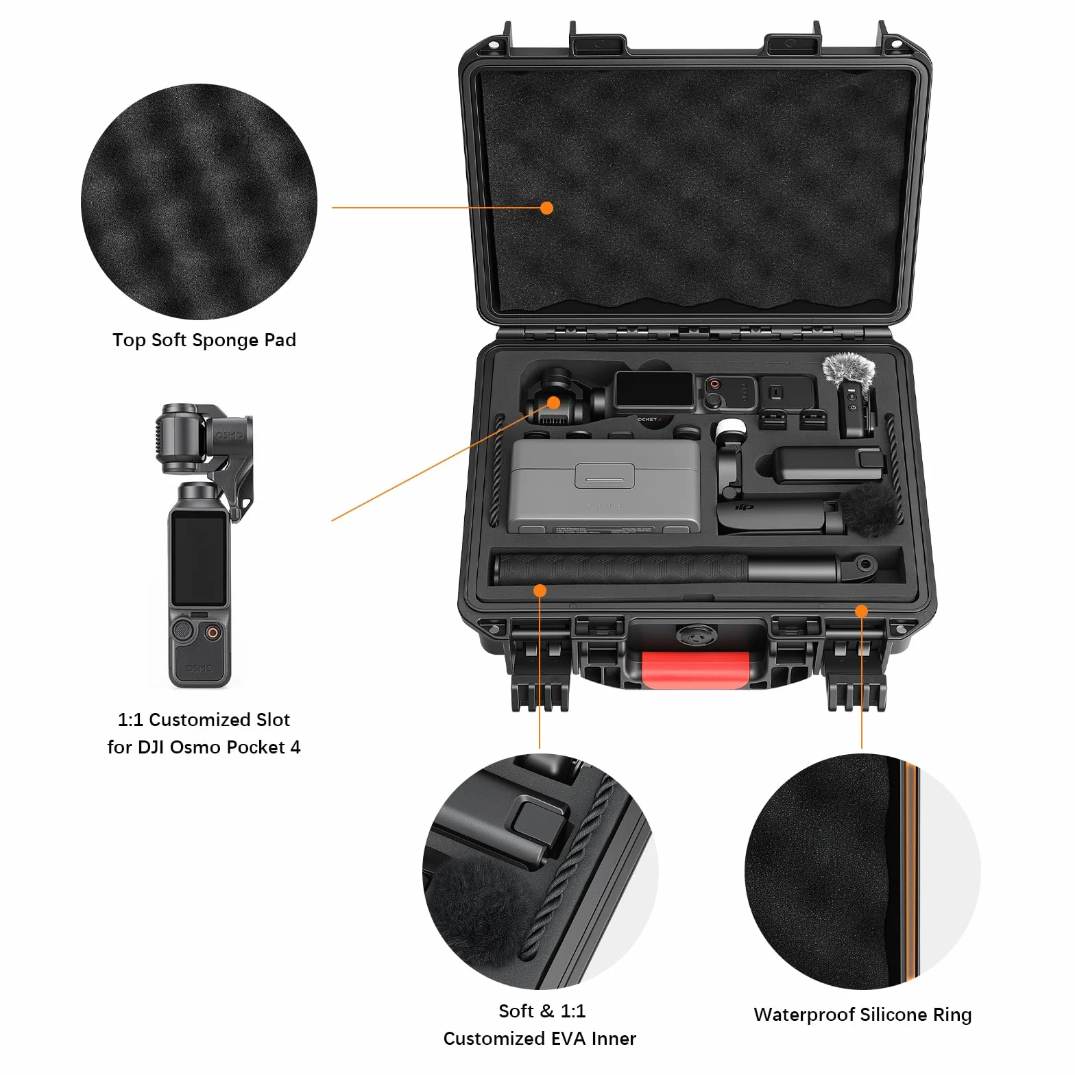 AMAZEAR Wodoszczelna walizka do DJI Osmo Pocket 4, akcesoria i aparat, etui ochronne o twardej obudowie, zaprojektowane specjalnie do Osmo Pocket4 Diving Combo Kit, z paskiem na rękę i karabińczykiem