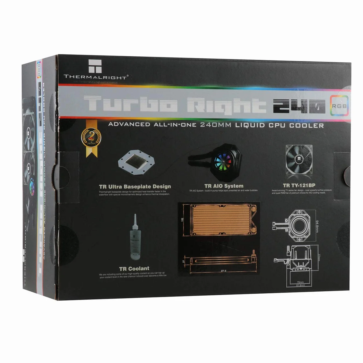 Themalright Turbo Right 240C, kompaktowe chłodzenie wodne 240 mm do Intel i AMD CPU, 2 x wentylator PWM 120 mm (600-1800 obr./min, 19-25 dB(A), 43,77-131,3 m³/h), oświetlenie RGB (AURA i M