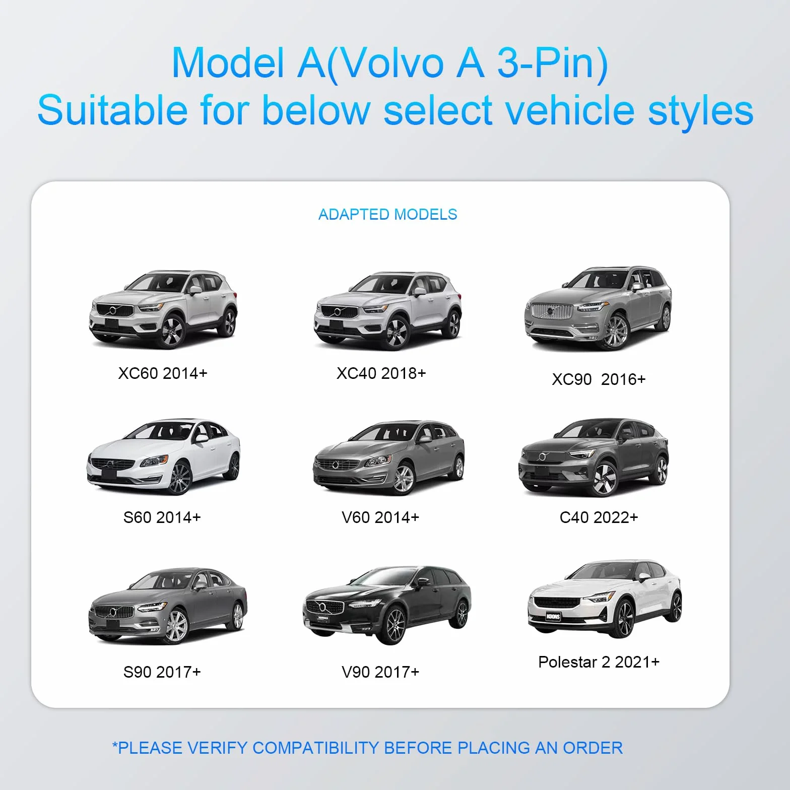 Dashcam Power Adapter 3 Pin (Model A) Custom for Volvo XC40 XC60 XC90 S60 V60 C40 and More,Hide The Wires, GPS Radar Mirror Camera Dash Cam Adapter Cable, Connects to Rearview Mirror (Hidden)