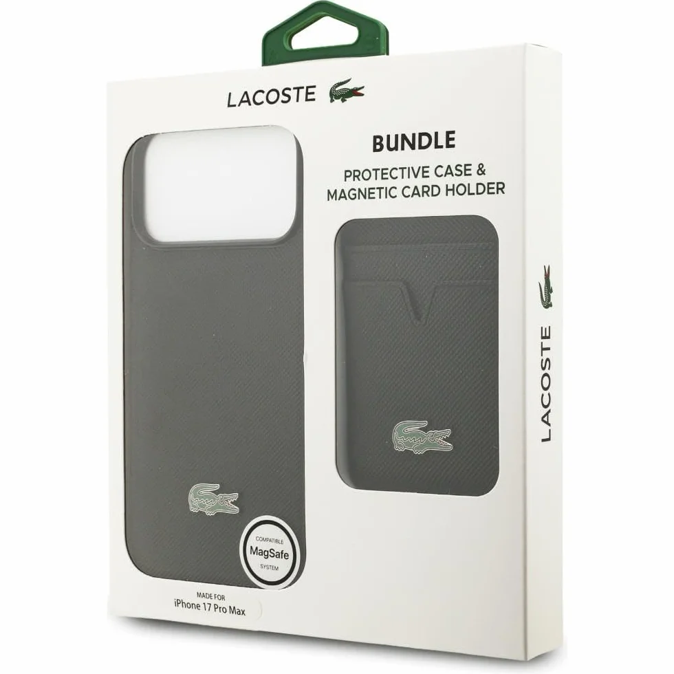 CG MOBILE Lacoste etui + zestaw portfela Iconic Petit Pique kompatybilne z MagSafe do iPhone 17 Pro Max (czarne)
