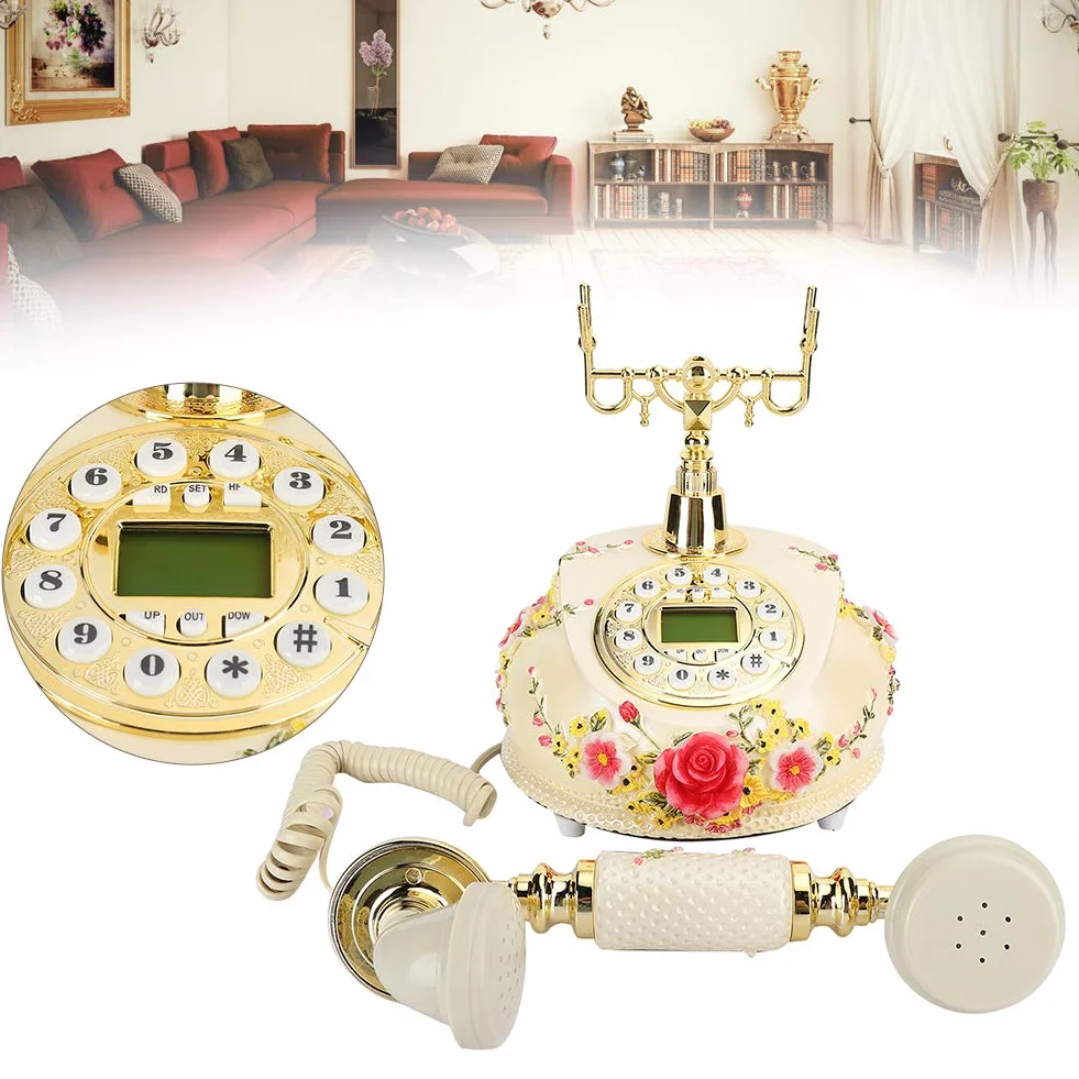 Telefon w stylu retro vintage, klasyczny telefon biurkowy w stylu retro pasterskim z klasycznym metalowym dzwonkiem, przewodowy telefon stacjonarny z wyświetlaczem LCD do domu, biura, hotelu, galerii