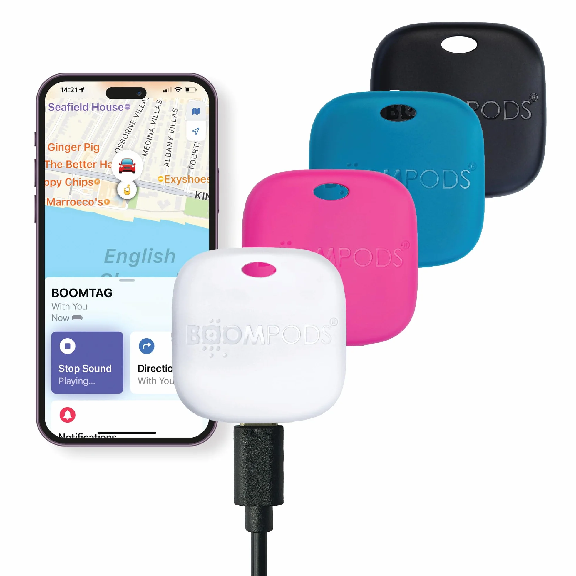 BOOMPODS Boomtag Rechargeable 4er Black Blue White Pink (TAGRE4)