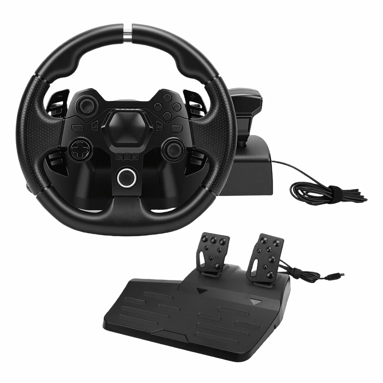 Kierownica do Gier do Switcha, PC i Androida — 11-calowa Kierownica Wyścigowa 270° z Pedałami, 7-poziomowa czułość, Joysticki i Zacisk