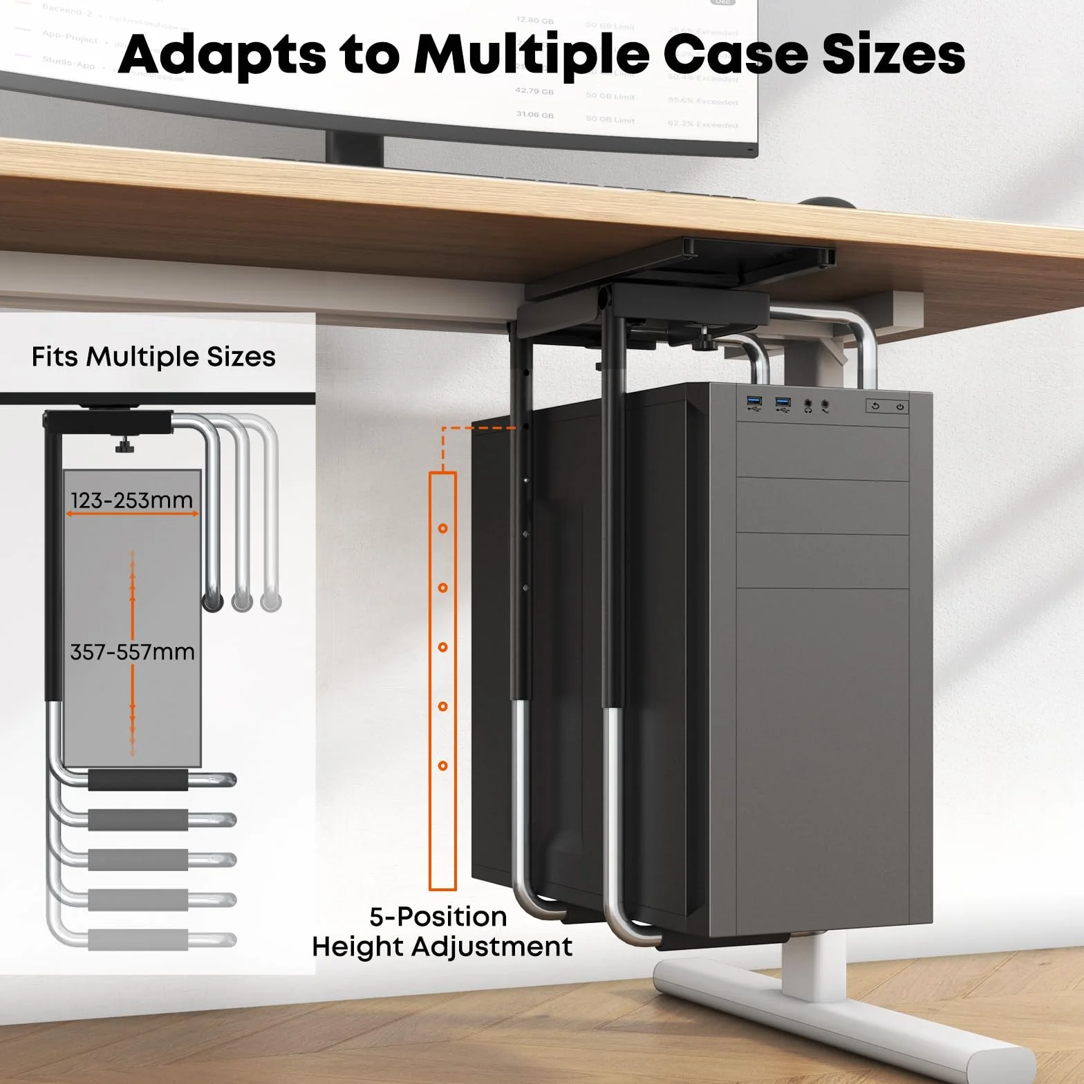 Stojak PC CPU Pod Regulowany Stół Pod Biurkiem z prowadnicą Slider Pod Biurkiem, Obrót o 360° Stojak Wieża Pc Pod Stół Z Podkładką Ochronną, Maksymalna Pojemność 30 kg
