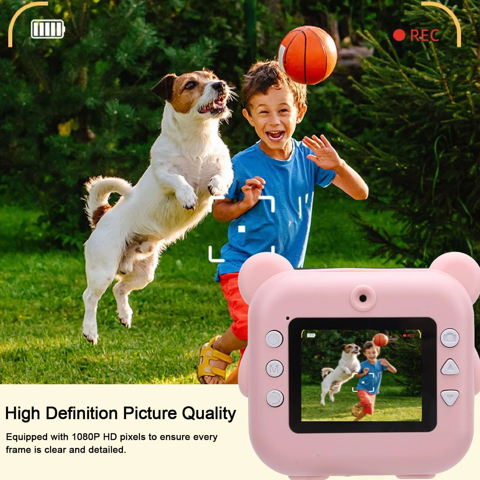 Aparat Dziecięcy do Natychmiastowego Drukowania, Aparat Cyfrowy 1080P do Natychmiastowego Drukowania z 2-calowym Ekranem TFT, Cyfrowy Aparat do Selfie dla Chłopców i Dziewcząt