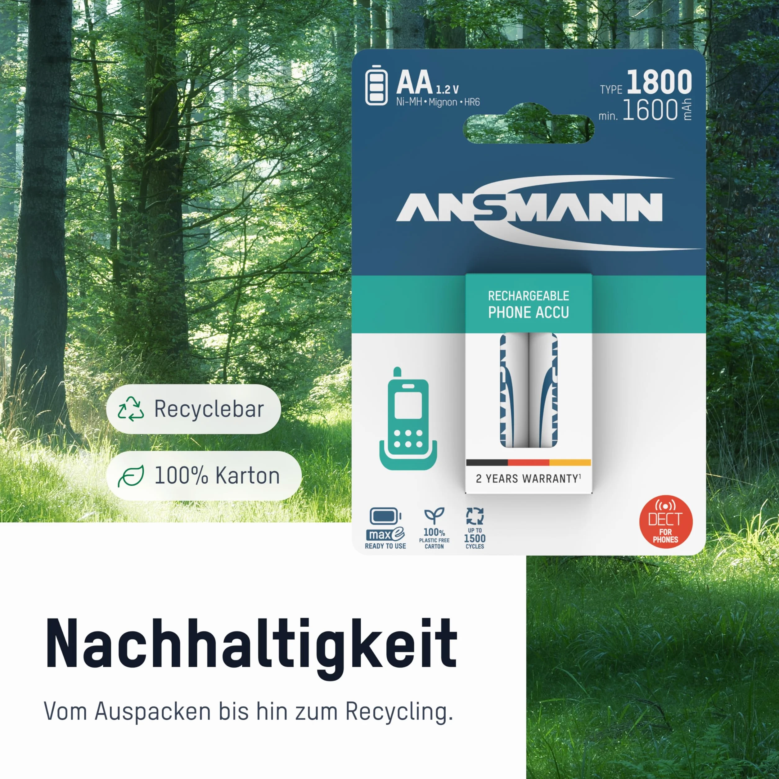 ANSMANN Bateria do telefonu AAA 800 mAh NiMH 1,2 V (3 sztuki) - baterie DECT Phone Micro AAA do ładowania, maksymalne niskie samorozładowanie, idealne do telefonu bezprzewodowego, niania dziecka,