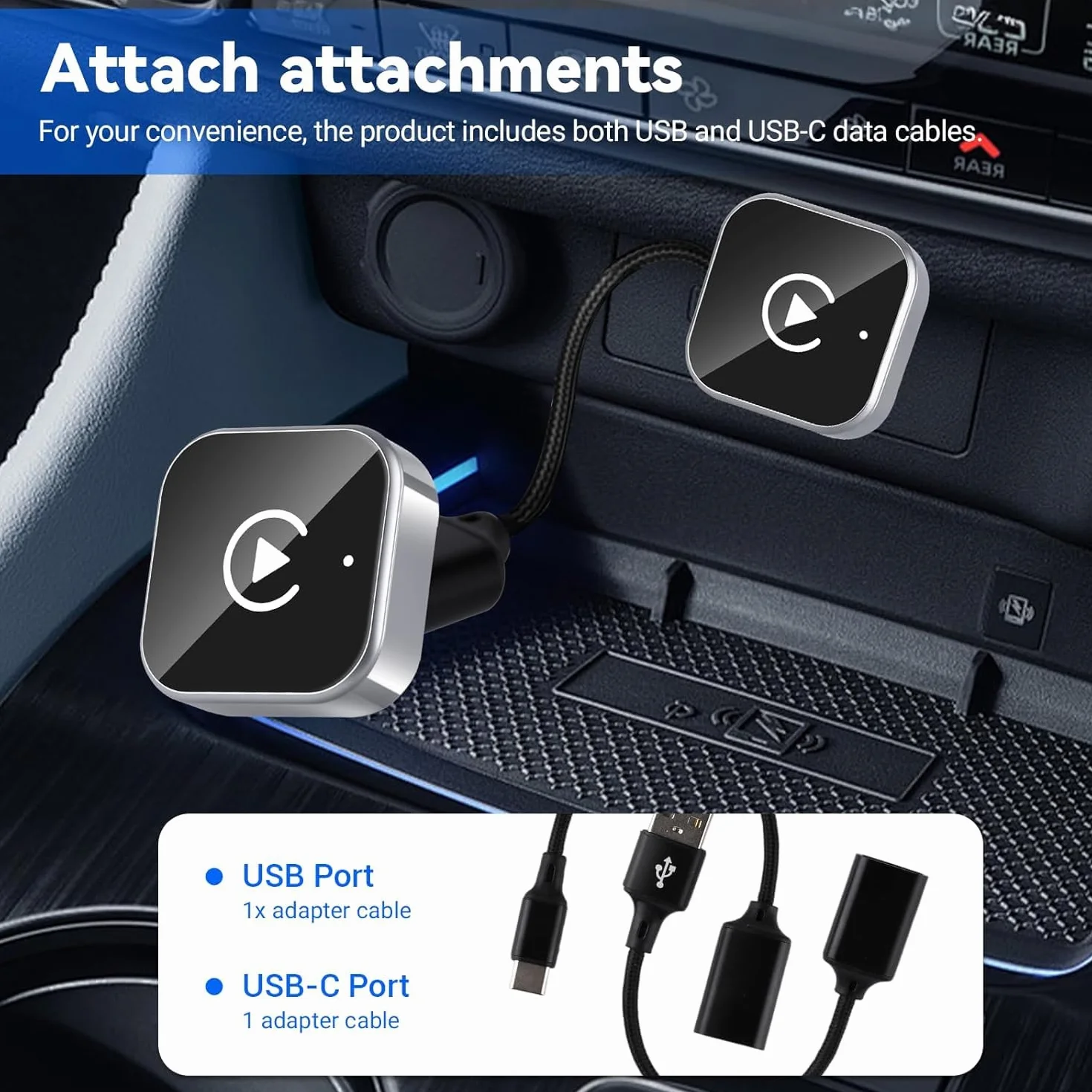 Bezprzewodowy adapter CarPlay – Ulepsz swoje CarPlay do wersji bezprzewodowej, mini USB do samochodów z przewodowym systemem Apple, Plug & Play, szybkie i stabilne połączenie dla iPhone
