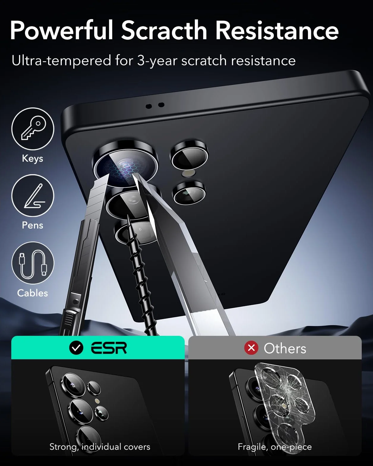 ESR Osłona obiektywu aparatu Samsung Galaxy S25 Ultra, pojedyncze osłony obiektywu, odporne na zarysowania, ultracienkie szkło hartowane z aluminiową krawędzią, etui do Galaxy S25 Ultra, 1 zestaw