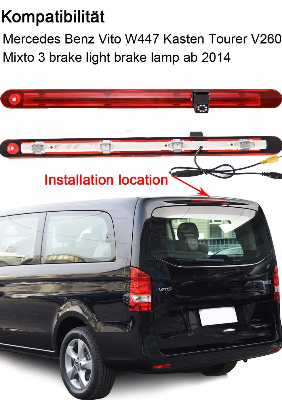 Światło hamowania samochodu, system cofania, światło hamowania, widoczność w nocy, kamera cofania z 8 diodami LED + 7 cali LCD lusterko wsteczne zamiennik do Mercedes Benz Vito W447 furgon Tourer V260