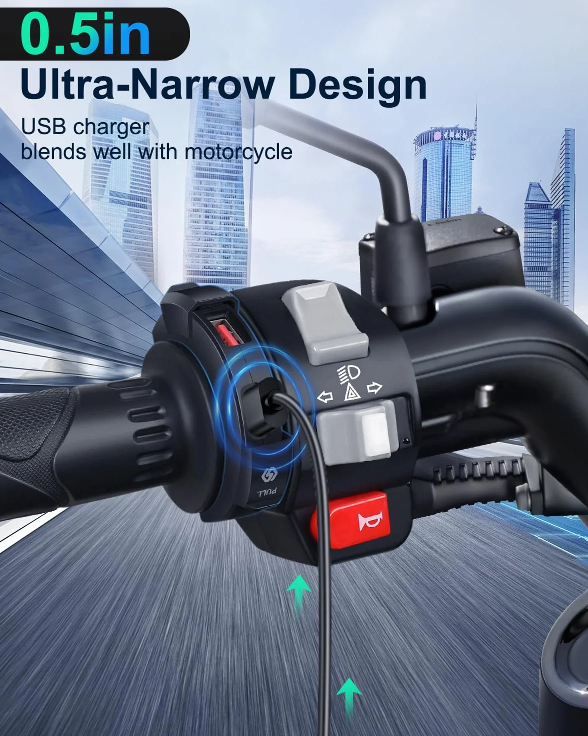 Okrągła konstrukcja motocyklowa ładowarka USB, 30 W typ C PD i 18 W QC3.0 USB-A porty ładowarki do telefonu motocyklowego, 12 V-24 V SAE do portu USB do wszystkich telefonów, GPS