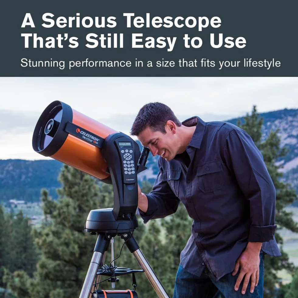 Celestron 11069 NexStar 8SE - Sterowany komputerowo teleskop Schmidta-Cassegraina Celestron NexStar 8SE z w pelni zautomatyzowanym mocowaniem, technologia SkyAlign i powloka XLT, czarny/pomaranczowy