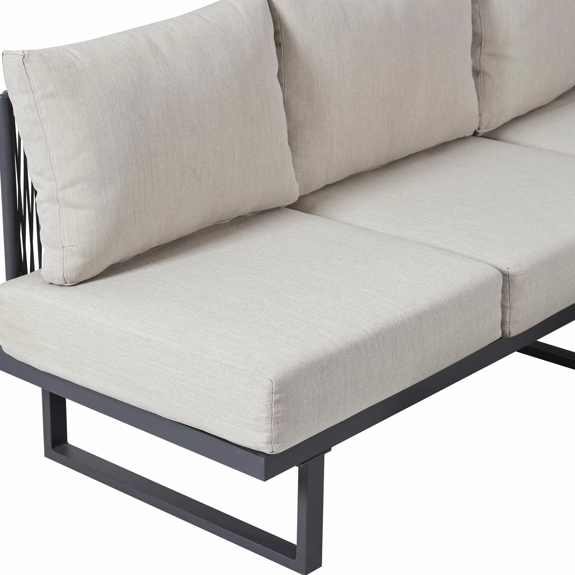 5-częściowy zestaw mebli ogrodowych fotel sofa narożna łóżko relaksacyjne stolik kawowy ocynkowana stal szaro-beżowy