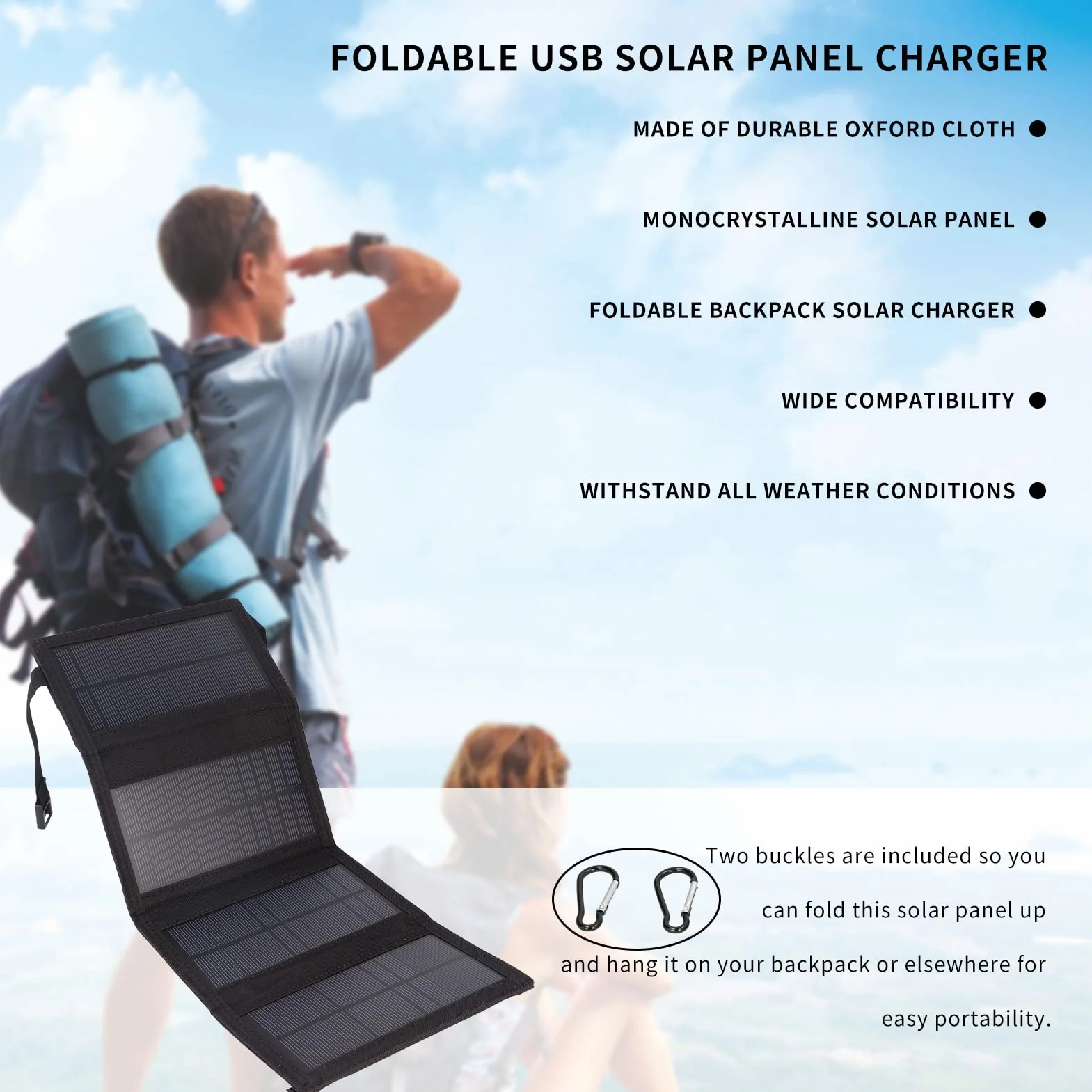 Przenośny Panel Słoneczny 20 W, Składana ładowarka do Paneli Słonecznych USB, Wodoodporność IP65, Wyjście USB5V, Rozłożone Panele Słoneczne 480x185mm do Telefonu, Laptopa,(Czarny)
