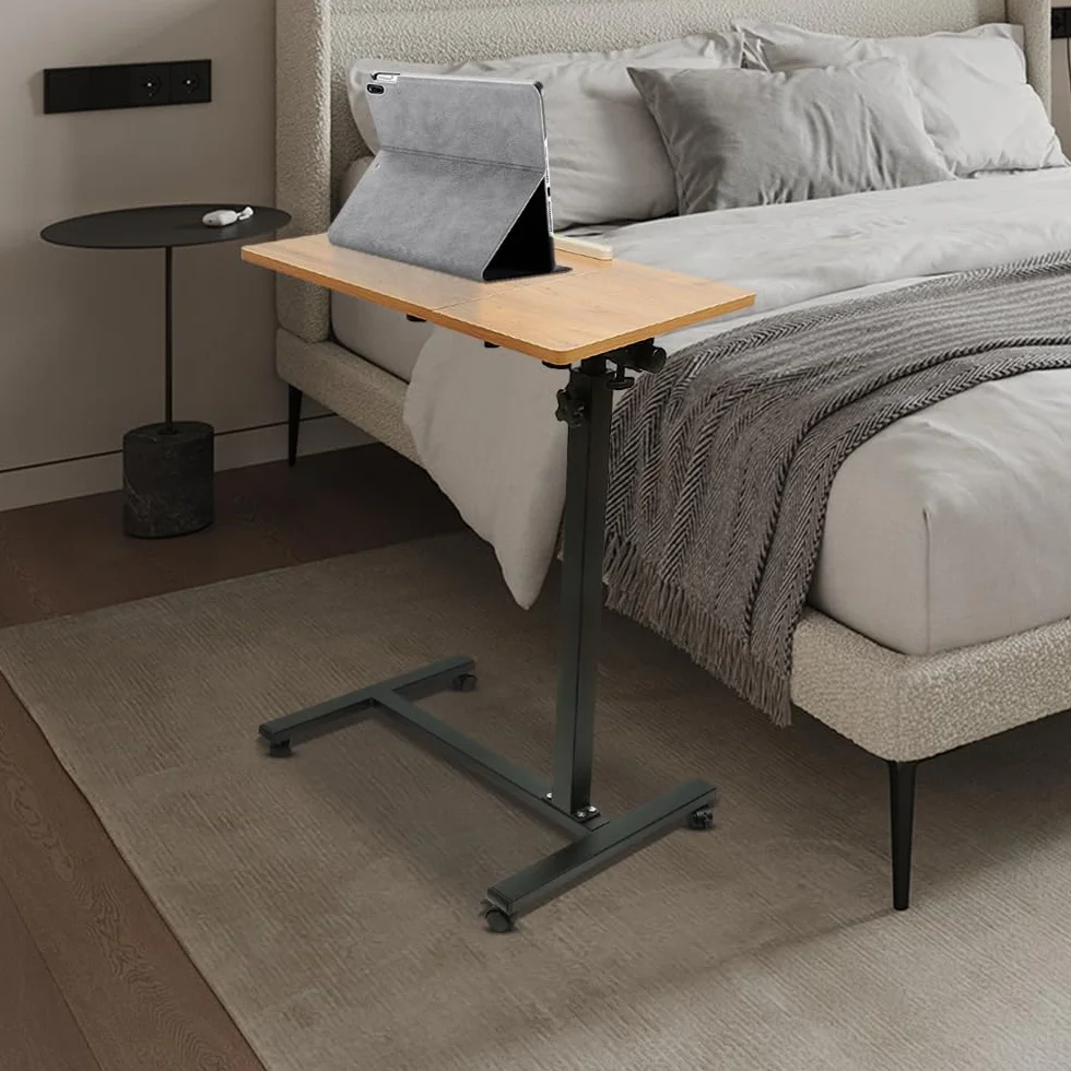 Stolik do laptopa z regulacją wysokości kółek Składany stojak H x szer. x gł.: 60 x 34,5 x 58-90 cm, stół do komputera Wysokość drewna, biurko (60 x 34,5 x 58-90 cm (kolor drewno)