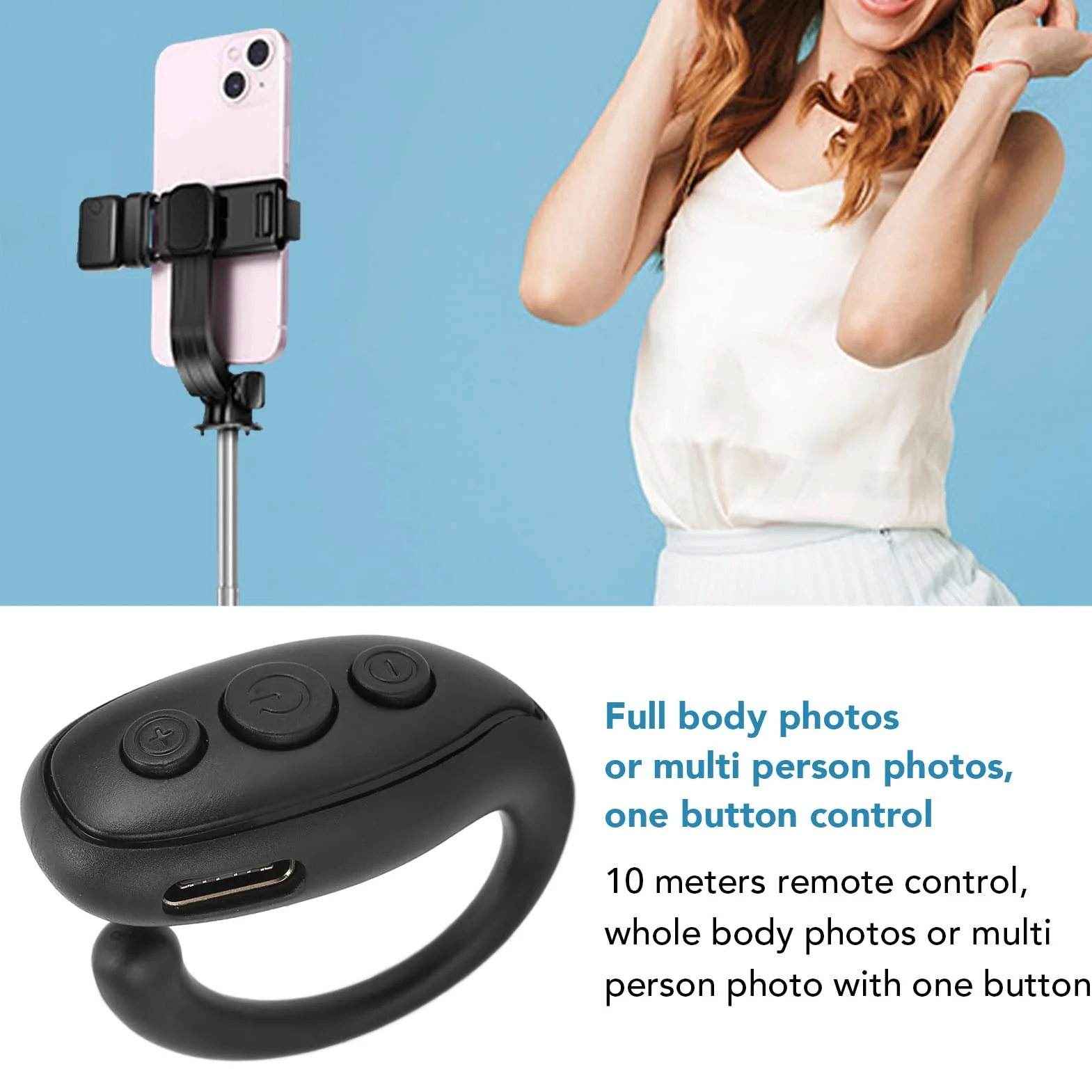 Zunate Pilot zdalnego sterowania Bluetooth do telefonu komórkowego, ABS kształt pierścienia Bluetooth, pilot zdalnego sterowania, Bluetooth, bezprzewodowy przycisk do selfie, zatrzask, migawka, pilot, do smartfonów, tabletów, czarny