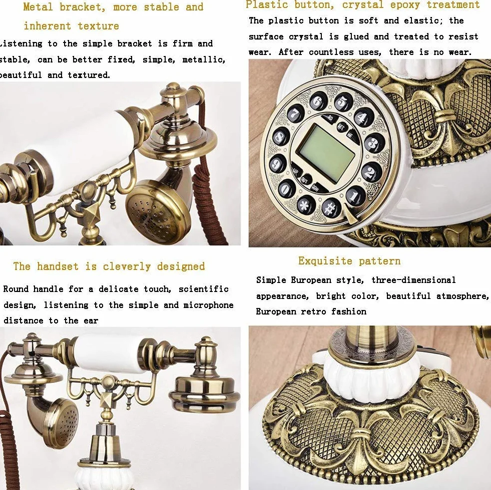 Telefon stacjonarny retro, europejski telefon antyczny, telefon retro vintage, telefony klasyczne, telefon stacjonarny na biurko z wyświetlaczem identyfikatora dzwoniącego w czasie rzeczywistym, deko