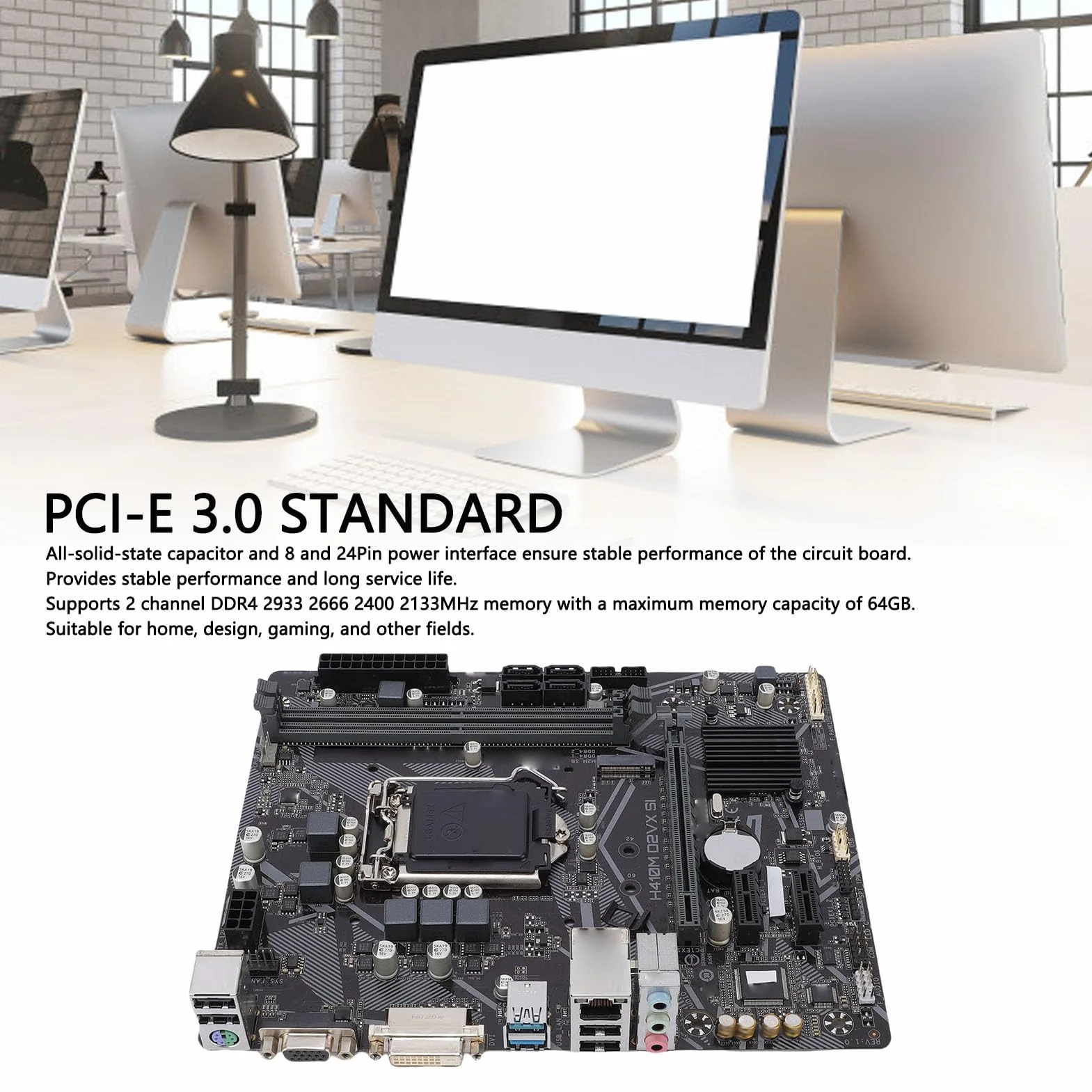 Asixxsix Płyta Główna Komputera H410M S2 M ATX, Płyta Główna Komputera PC z PCI E 3 0, Wyjście VGA DVI, 2 Gniazda DDR4 DIMM Pasujące do Procesorów CPU LGA 1200 10. Generacji