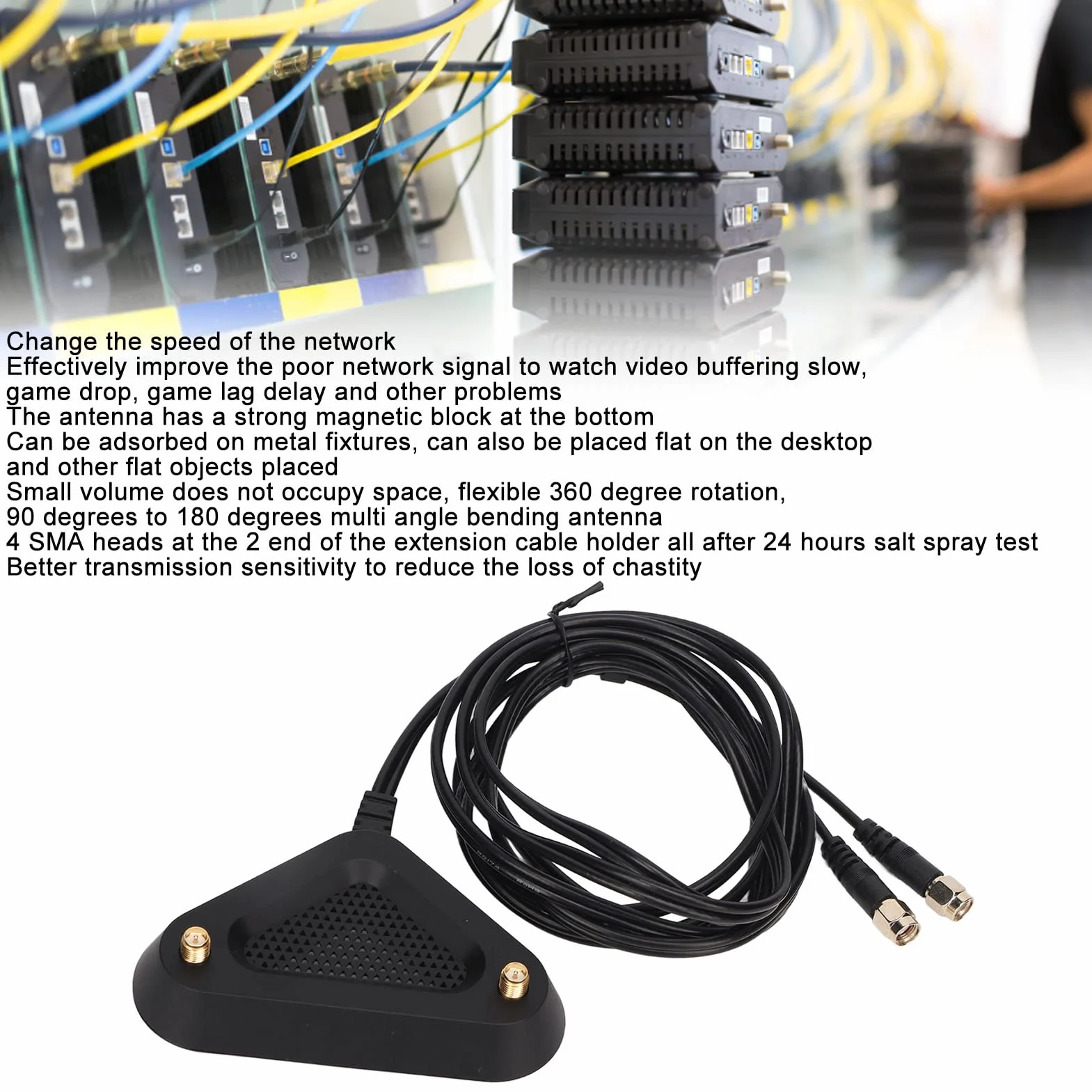 Magnetyczna Podstawa Anteny SMA, 4 Głowice SMA 2.4G 5G Dwuzakresowa 8DB Magnetyczna Podstawa Anteny ABS materiał Plug and Play dla Routera