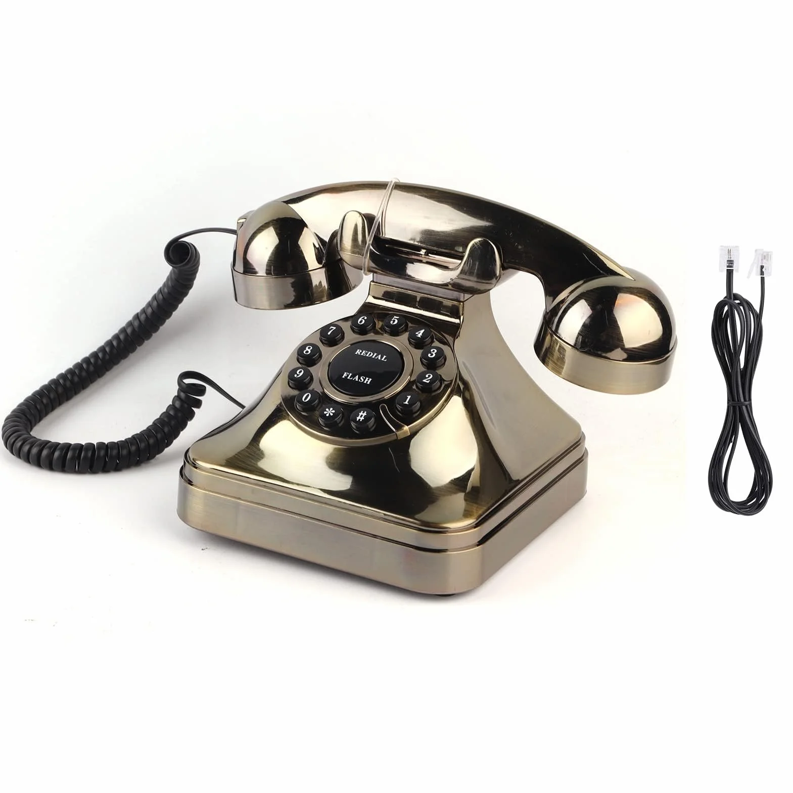 Ejoyous Antyczny telefon, retro vintage brązowy telefon stacjonarny staromodna tarcza z przyciskiem przewodowy telefon dekoracyjny rozmówca na biurko do domu biura hotelu dekoracja