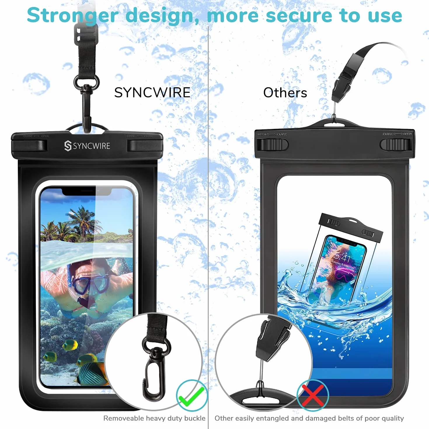 Syncwire wodoodporny futerał na telefon 7 cali 2 sztuki iPhone 14 13 12 11 Pro XS MAX Mini SE XR X 8 7 6+ Samsung Galaxy Huawei