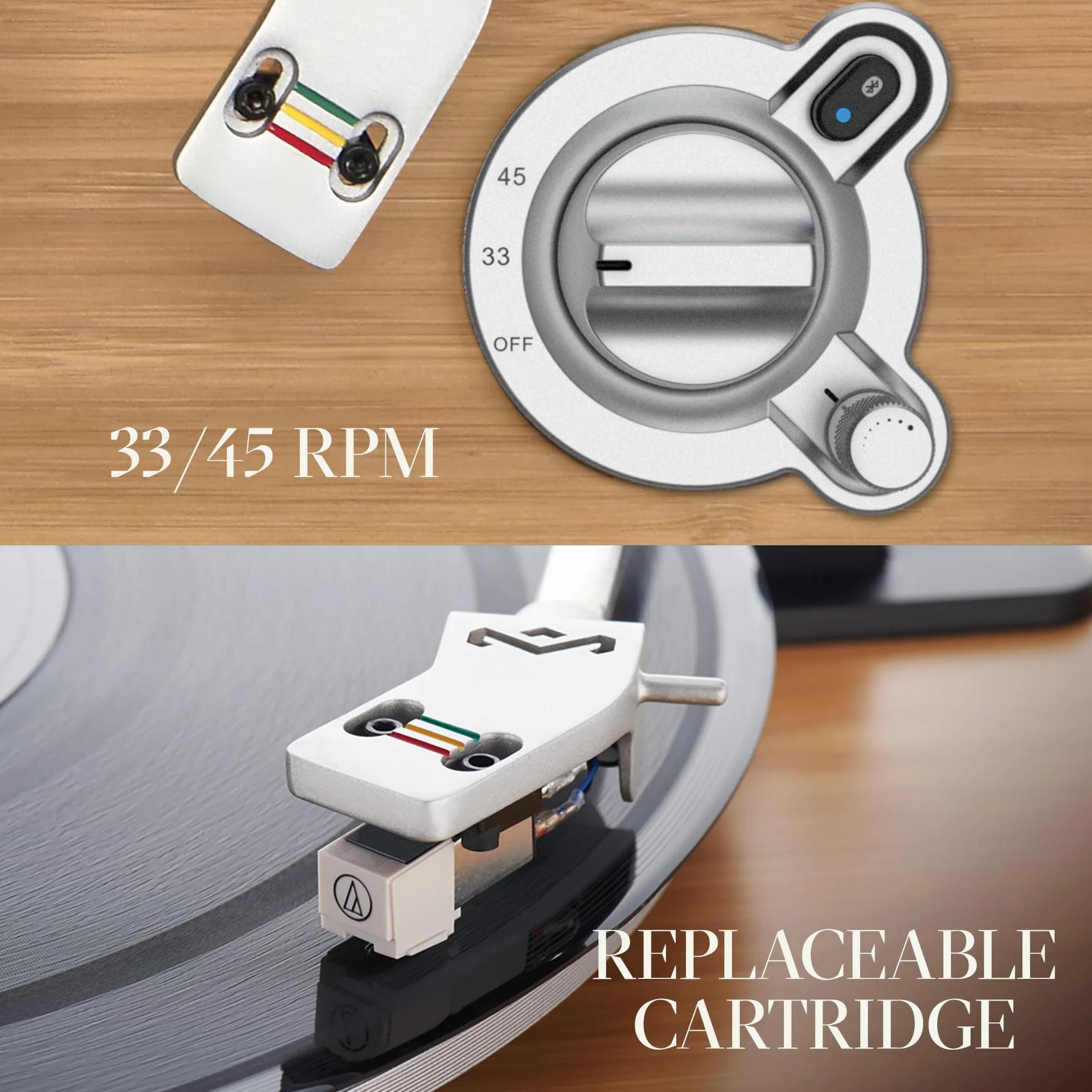 House of Marley Stir It Up Bezprzewodowy Gramofon Bluetooth, Zrównoważony Gramofon Bambusowy, Bambus, Czarny