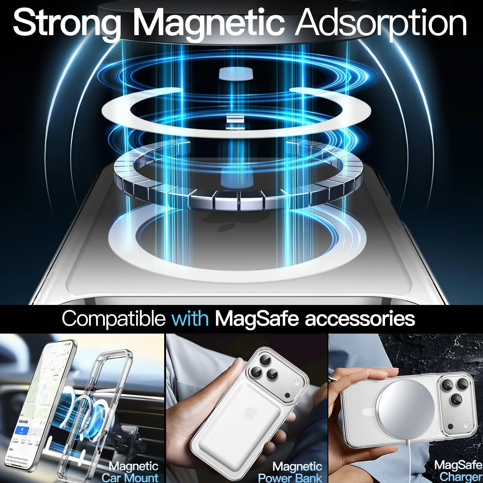 JETech Magnetyczne Etui dla iPhone 17 Pro 6,3 Cala Kompatybilne z MagSafe, Odporny na Wstrząsy Osłona Bumper Telefonu, Odporna na Zarysowania Przejaśniać Tył (Przezroczyste)