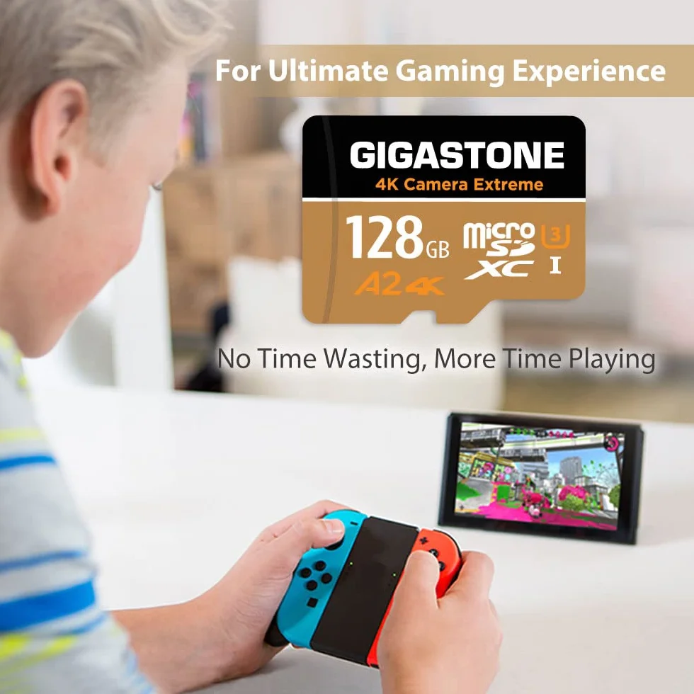 [5-letnia bezpłatna odzyskiwanie danych] GIGASTONE karta micro SD 128 GB, kamera 4K Extreme, karta pamięci MicroSDXC do przełącznika, GoPro, kamery akcji, DJI, R/W do 100/50 MB/s, UHS-I U3 A2 V30 C10