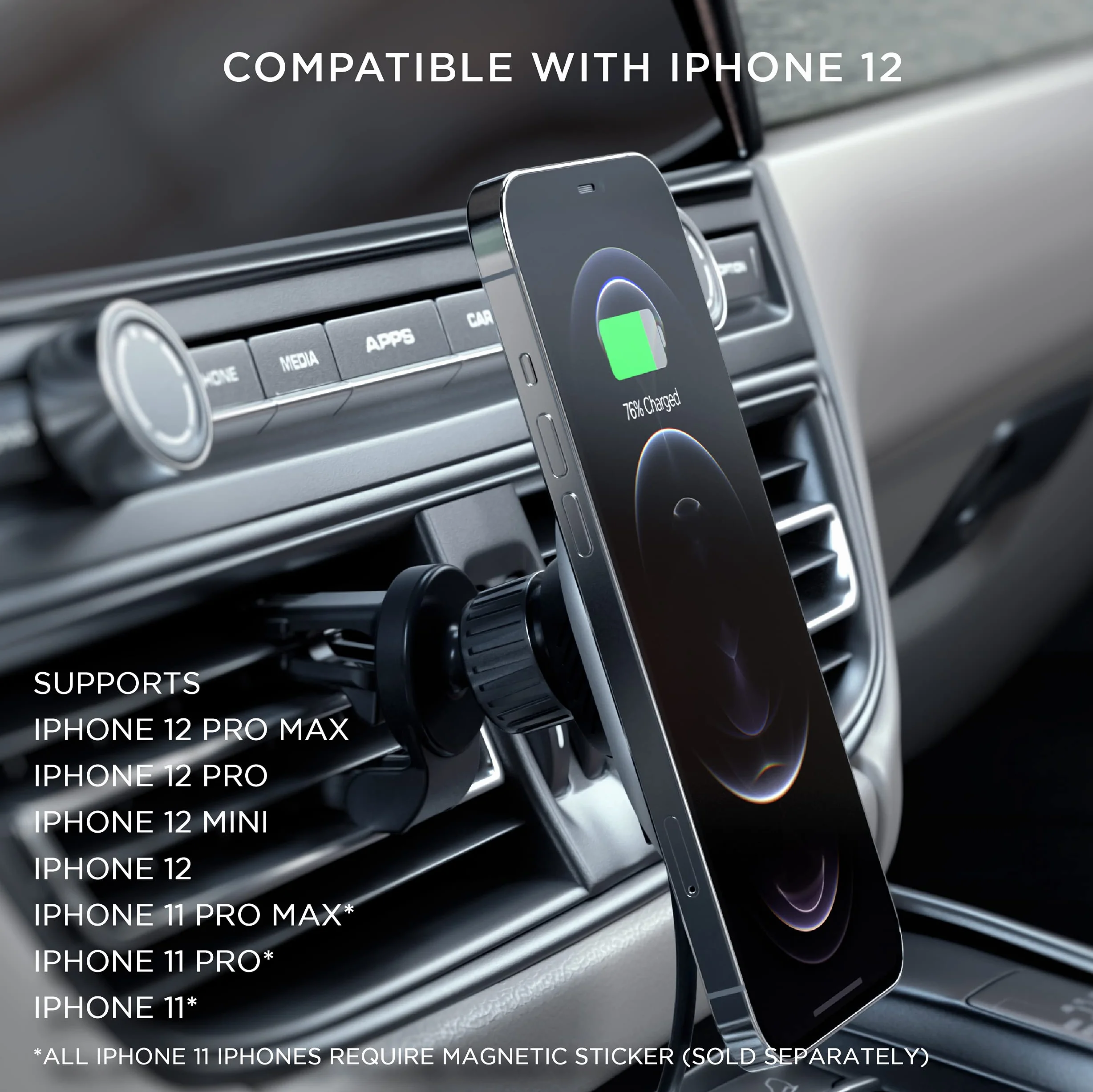 SATECHI magnetyczna ładowarka samochodowa Qi 7,5 W | Mocowanie do kratki wentylacyjnej, ładowanie bezprzewodowe do modeli iPhone’a 12–17