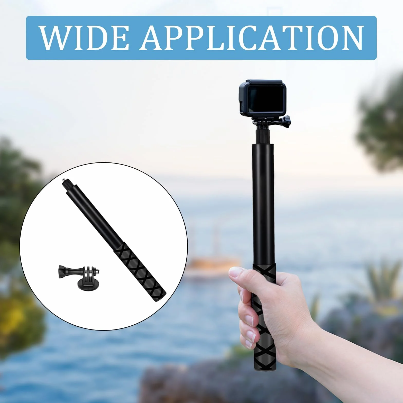 Niewidoczny Kijek Do Selfie Aluminiowy, Przedłużany Ręczny Kijek Do Selfie 114 cm, Do Użytku Na Zewnątrz, Do Uprawiania Sportu, Z 1/4 Śrubą, Wodoszczelne Przedłużenie Włókna, Czarny