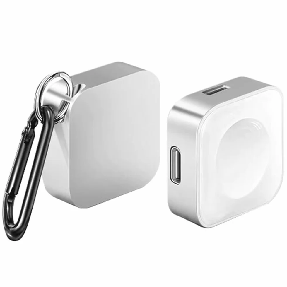 Charger for Apple Watch Support Lightning USB C,5W Magnetic Wireless Fast Charging iWatch Charger Type C Travel Keychain for iWatch Series Ultra 3/11/10/9/8/7/6/SE3/SE2/5/4/3/2-silvery Portable