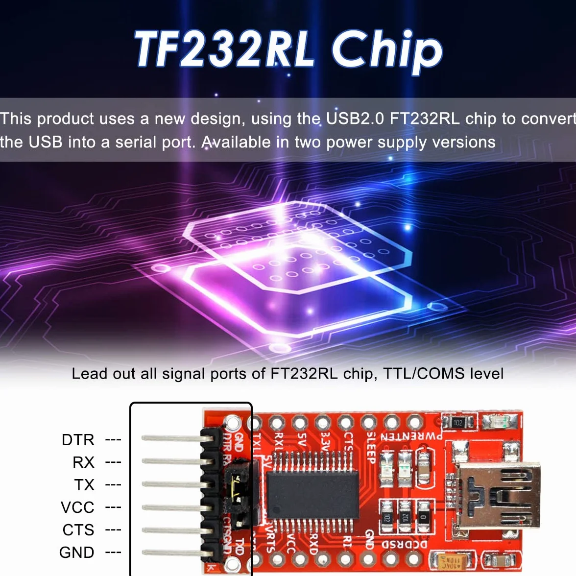 3 szt. FT232RL adapter szeregowy USB na TTL Moduł konwertera szeregowego Mini USB Obsługa 3,3 V 5,5 V stabilna wydajność dla Arduino i Raspberry Pi