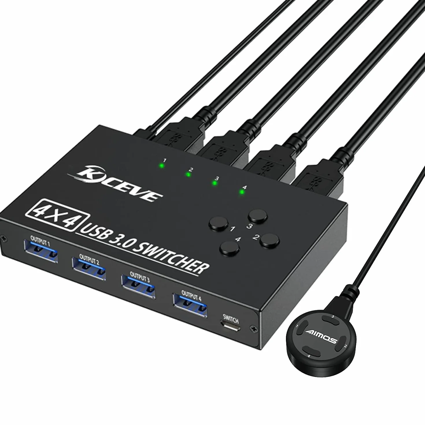 Selektor Przełącznika USB 3.0 4 Porty, MLEEDA Przełącznik KVM 4 Komputery Udostępniające 4 Urządzenia USB, do Skanera Drukarki Klawiatury i Myszy, Przewodowym Przyciskiem Zdalnego i 4 Kablami USB 3.0