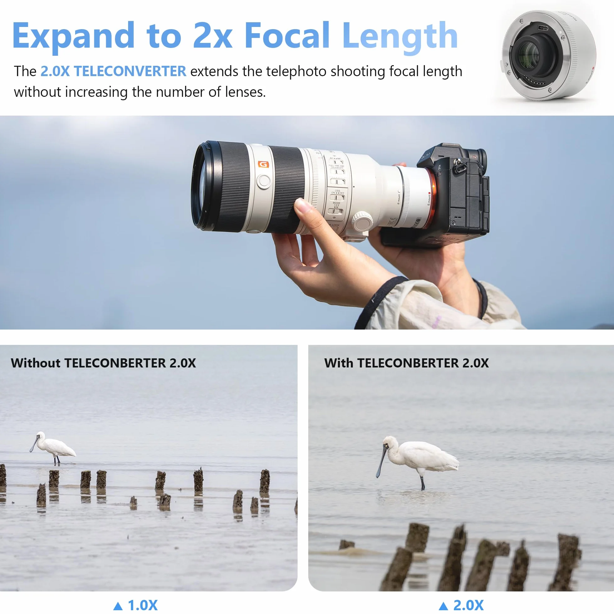 VILTROX TC-2.0X Telekonwerter do Sony E Mount Teleobiektyw Extender Autofokus kompatybilny z obiektywem SEL70-200GM SEL100-400GM SEL200-600G