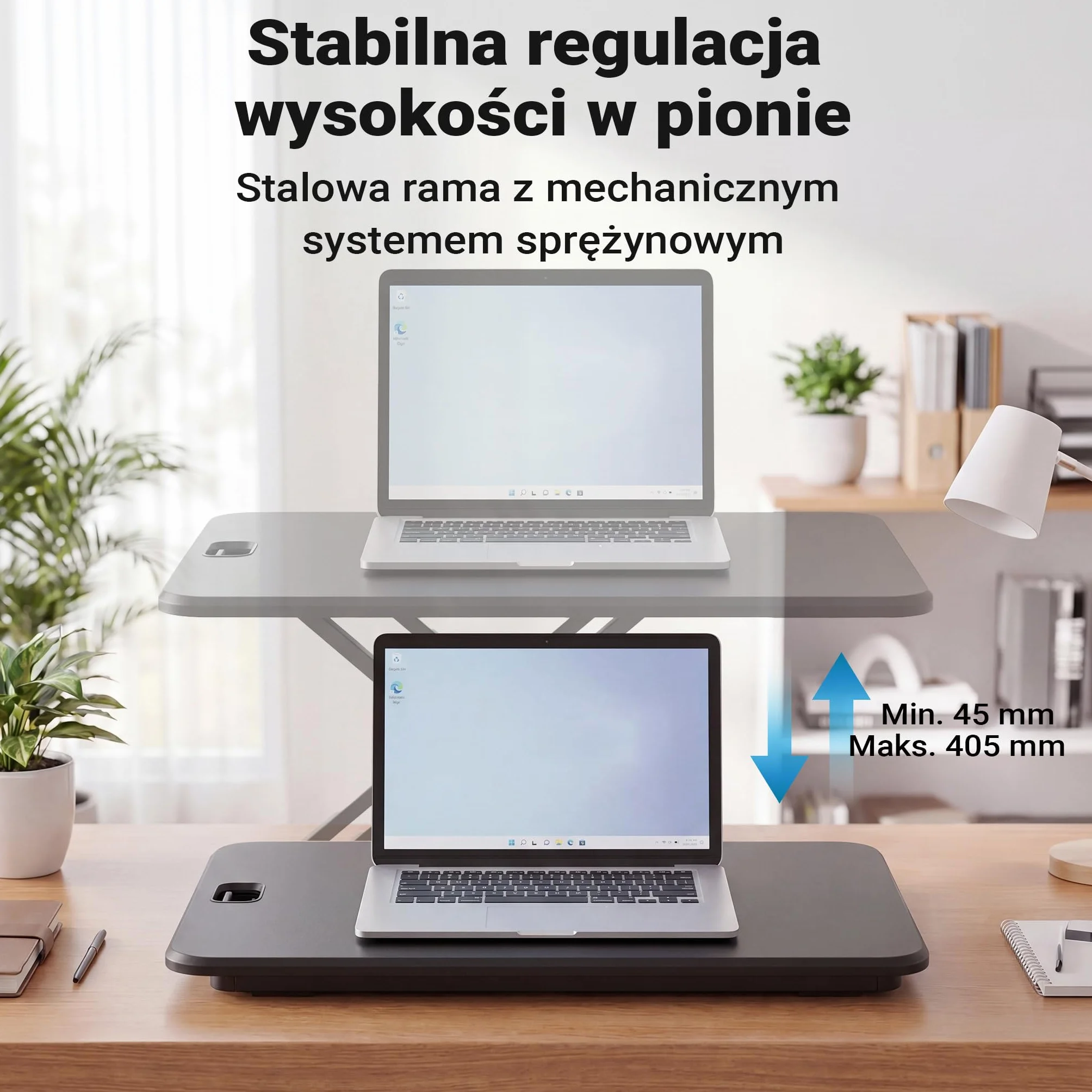 Wiltec Nadstawka na biurko z regulacją wysokości 67x47cm, funkcjonalna podstawka pod monitor, ergonomiczna nakładka regulowana do pracy siedząco-stojącej