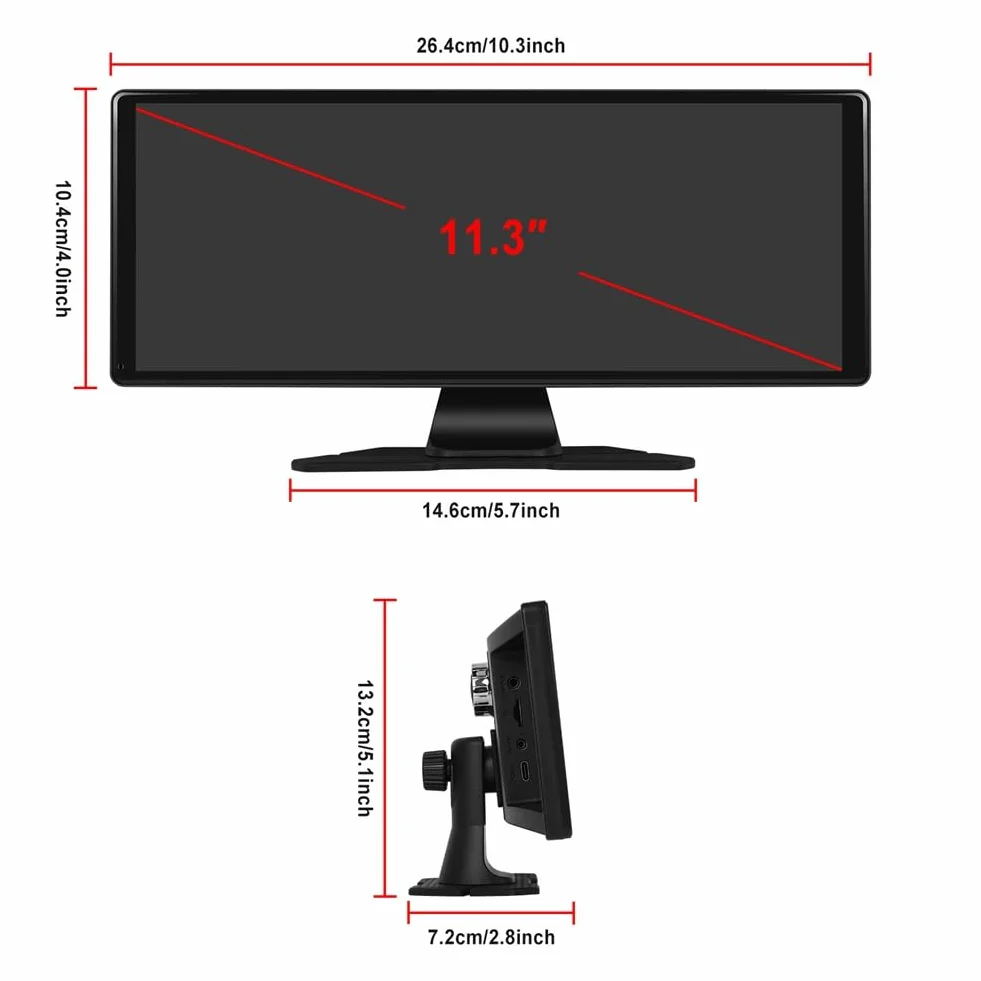 Przenośny inteligentny samochodowy odtwarzacz multimedialny 11,3 bezprzewodowy Carplay Android Auto 4K DVR kamera samochodowa ADAS lustro link Bluetooth FM zamiennik